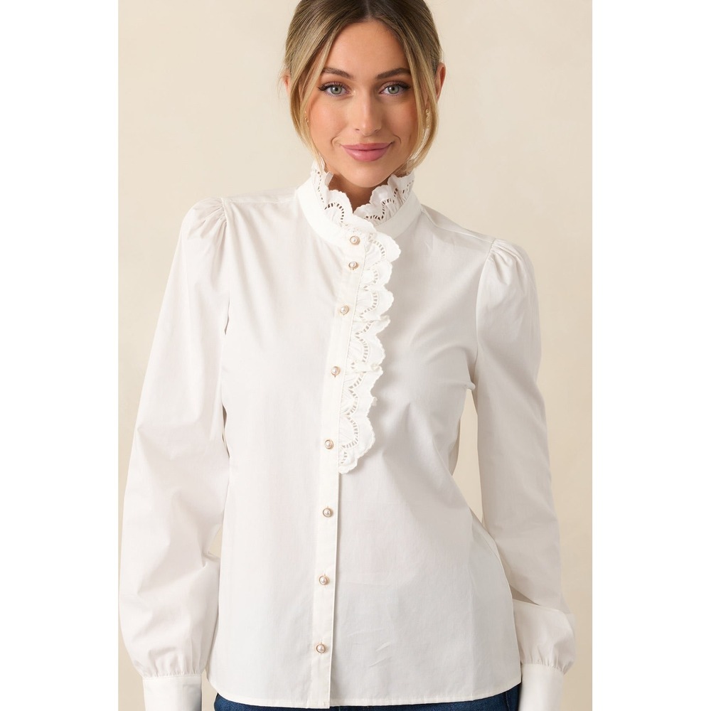 NWT Prosperina Madison‎ White Ruffle Cotton Top / Sizes S & M / SoldIn Saks $125